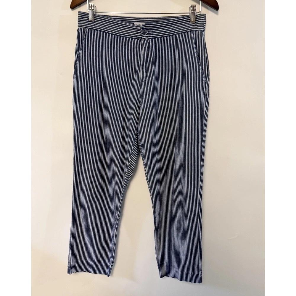 Zara Womens Blue Pinstripe High Rise Pants Business Casual Sz 6 Preppy 30x 27.5